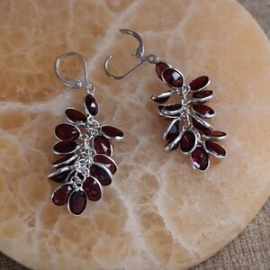 Silver Tone Synthetic Garnet Oval Cab Bezel Set Earrings